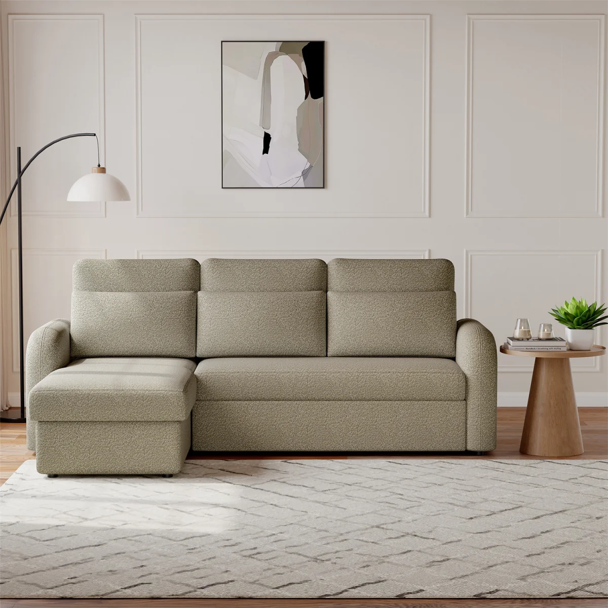 FLYN L-Shape 3-Seater Boucle Sofa Bed - Boucle Taupe – image 1
