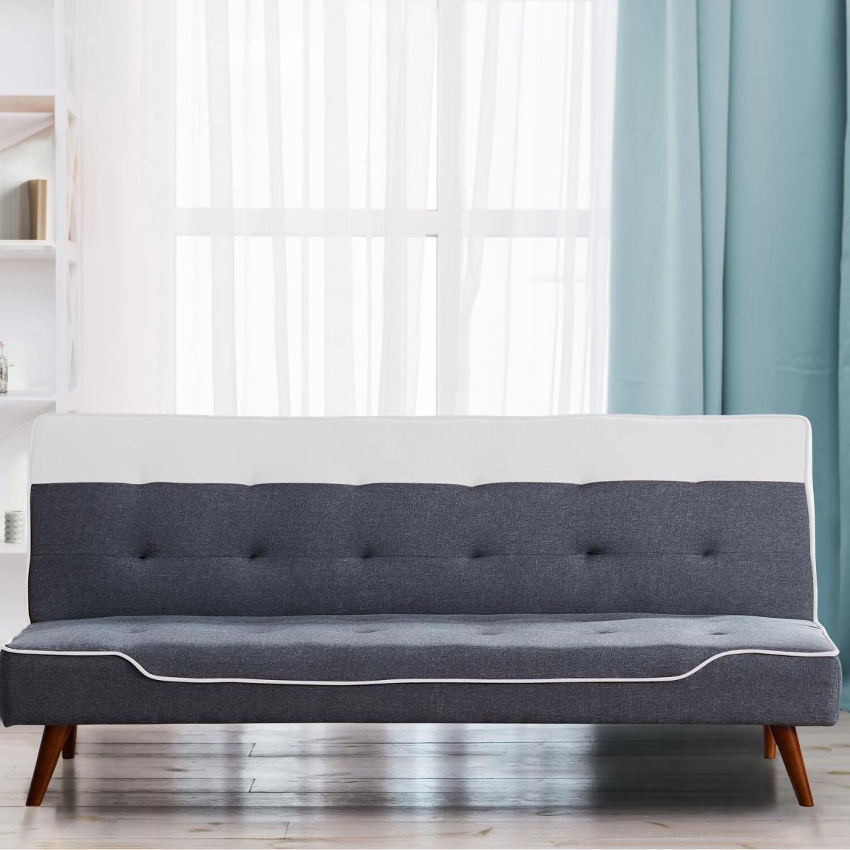 Cream Fabric Sofa Bed 3 Seater Recliner With Wooden Legs – image 1