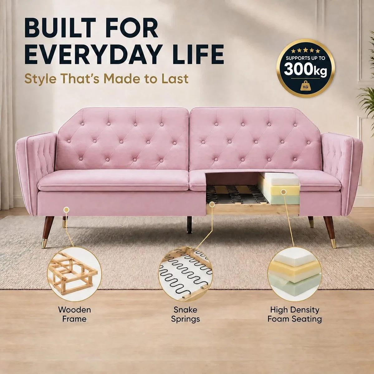 Victoria Velvet Sofa Bed - Pink – image 5