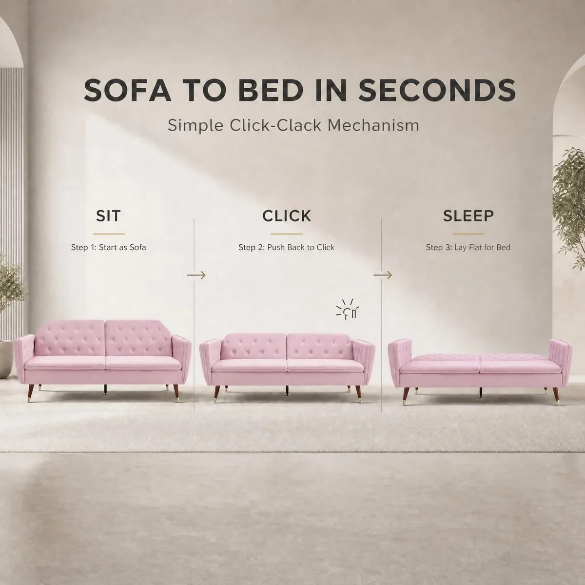 Victoria Velvet Sofa Bed - Pink – image 8