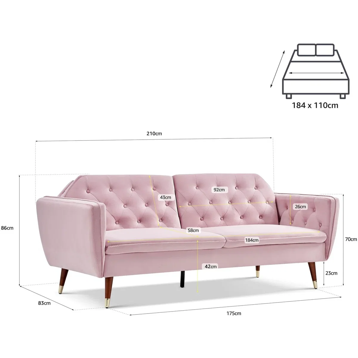Victoria Velvet Sofa Bed - Pink – image 9