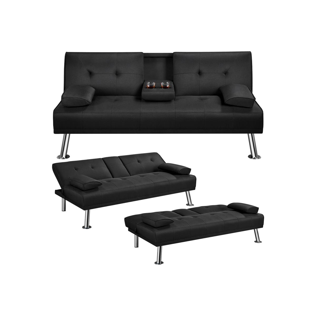 Convertible Sofa Bed with 2 Cup Holders - Black