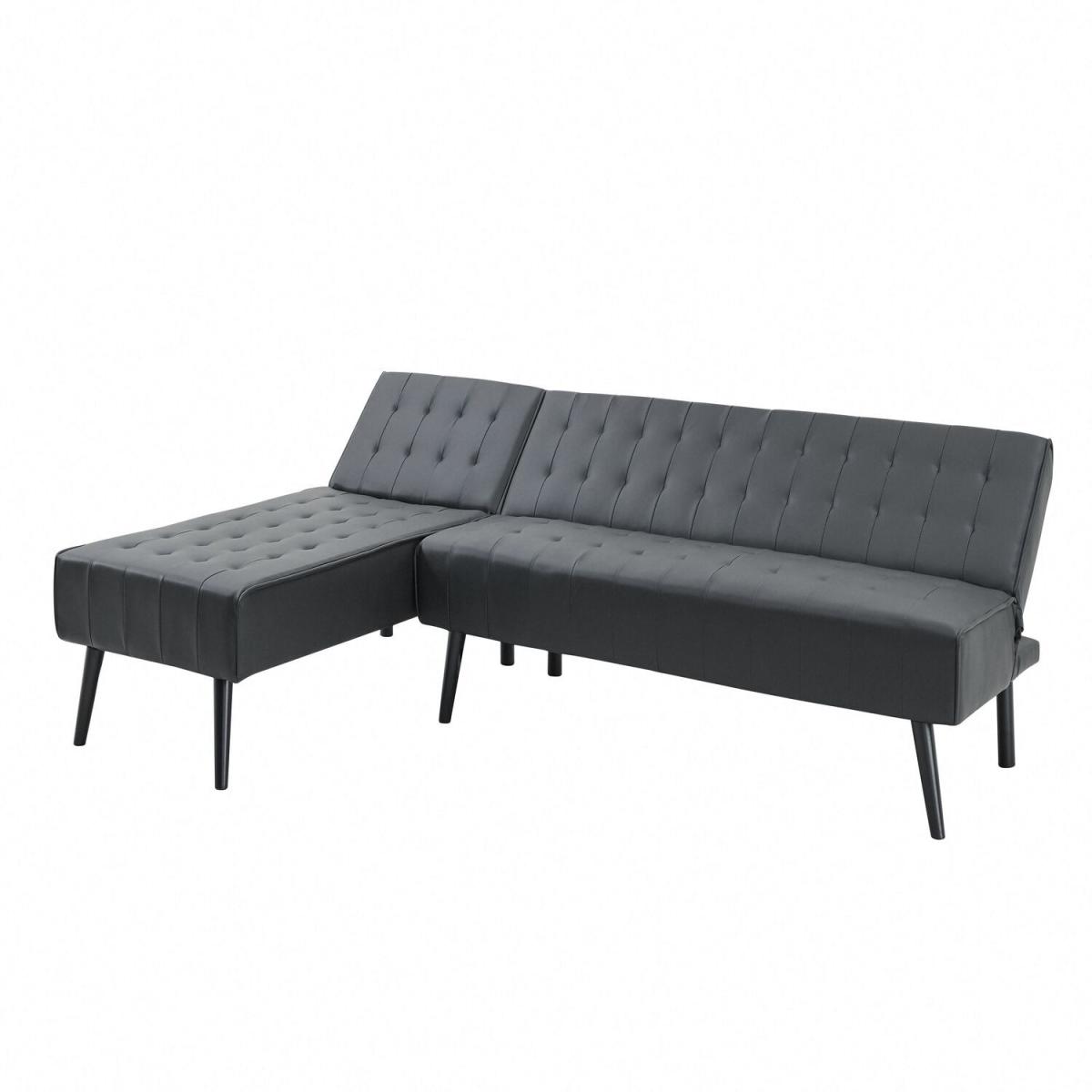 Dawn 3 Seater Sofa Bed Faux Leather With Chaise Design - Black Faux Leather – image 2