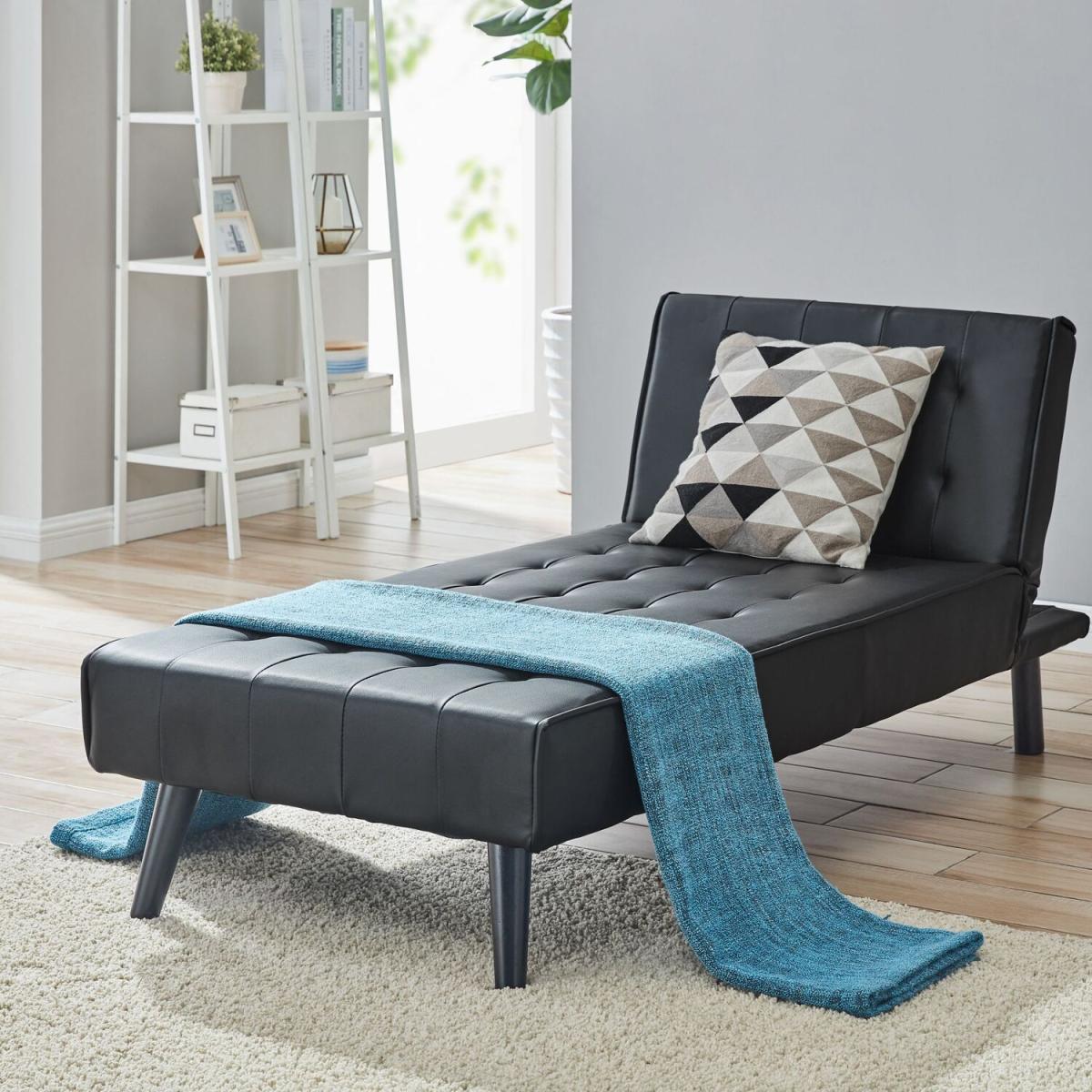 Dawn 3 Seater Sofa Bed Faux Leather With Chaise Design - Black Faux Leather – image 3