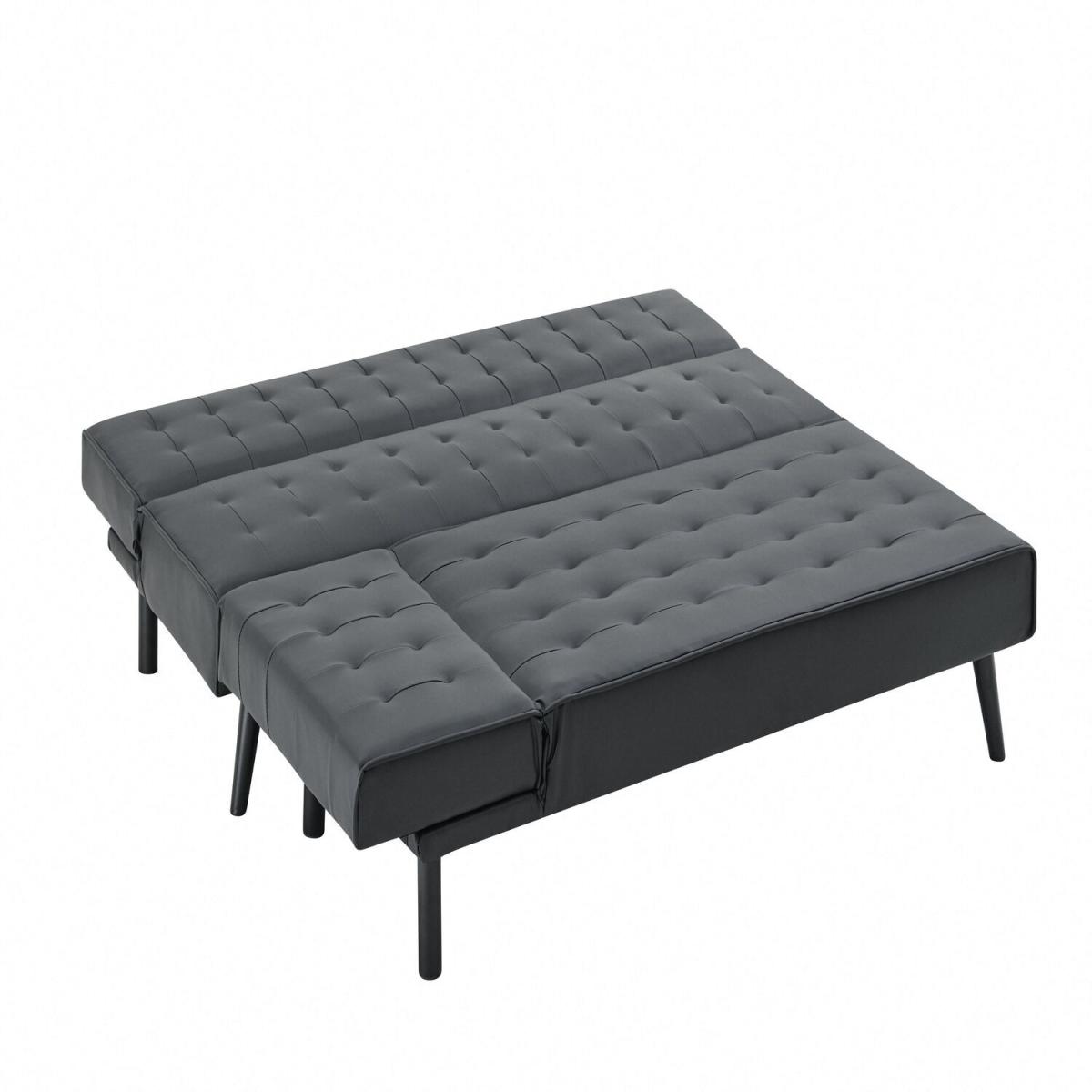 Dawn 3 Seater Sofa Bed Faux Leather With Chaise Design - Black Faux Leather – image 4