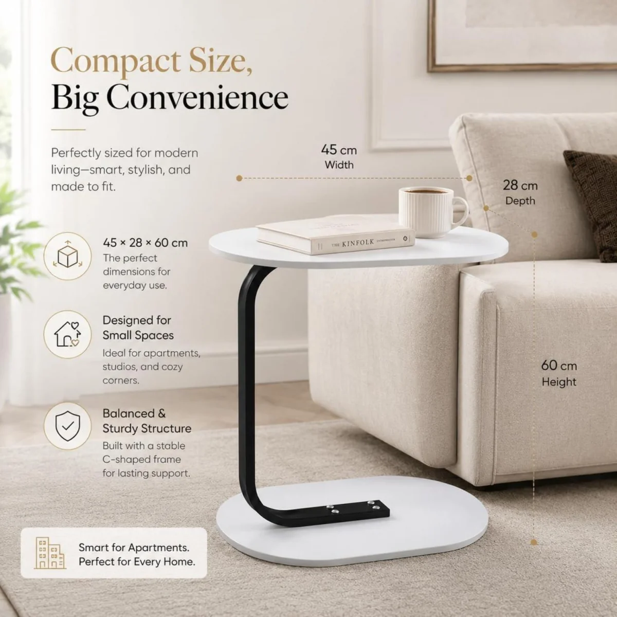 Side Table for Sofa Bed Small Snack Coffee Table - White – image 11