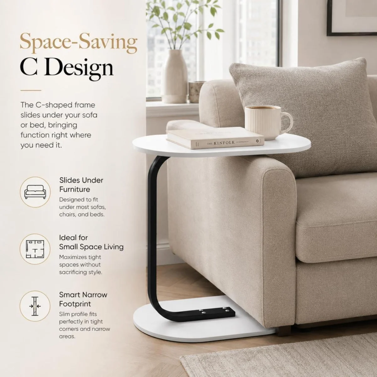 Side Table for Sofa Bed Small Snack Coffee Table - White – image 13