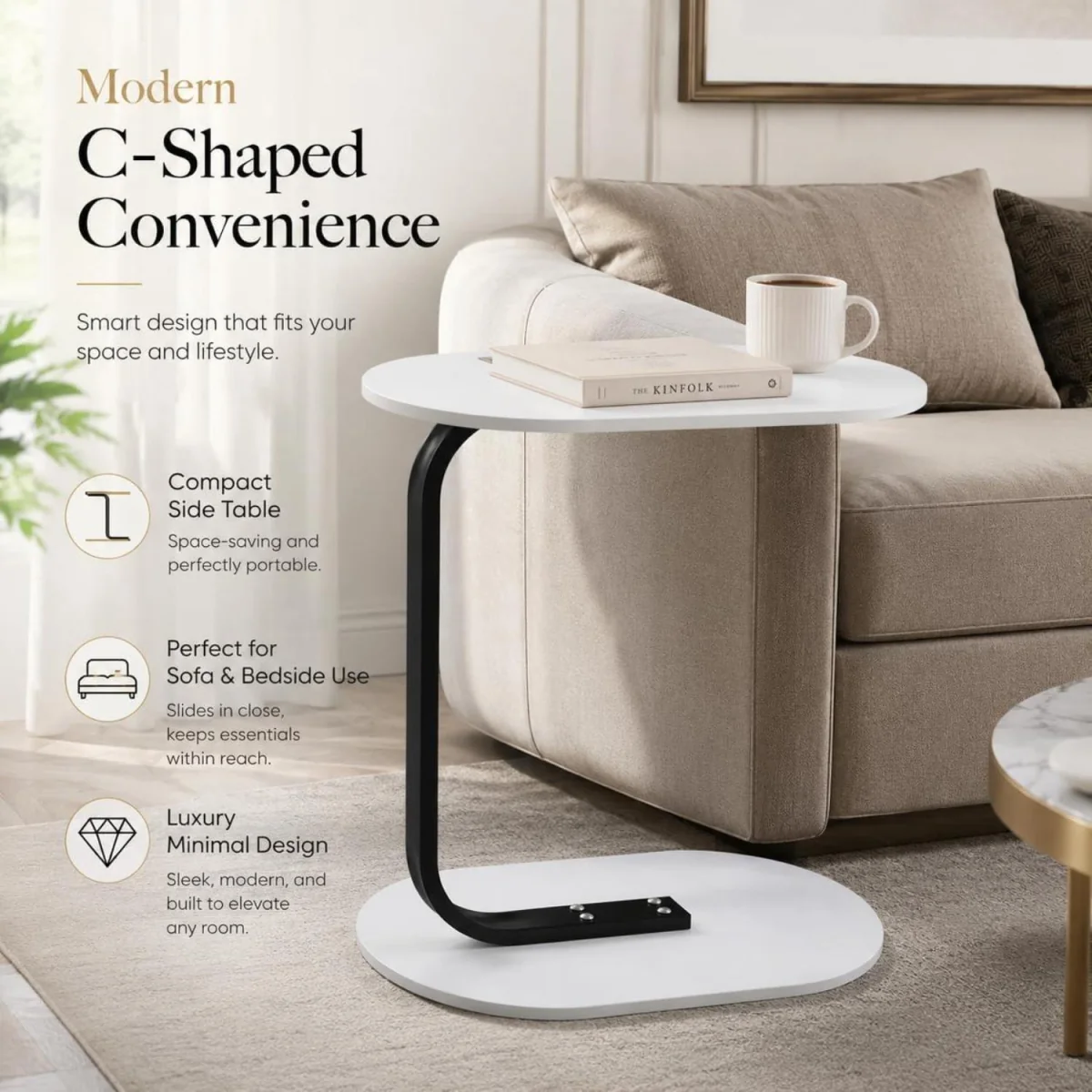 Side Table for Sofa Bed Small Snack Coffee Table - White – image 14