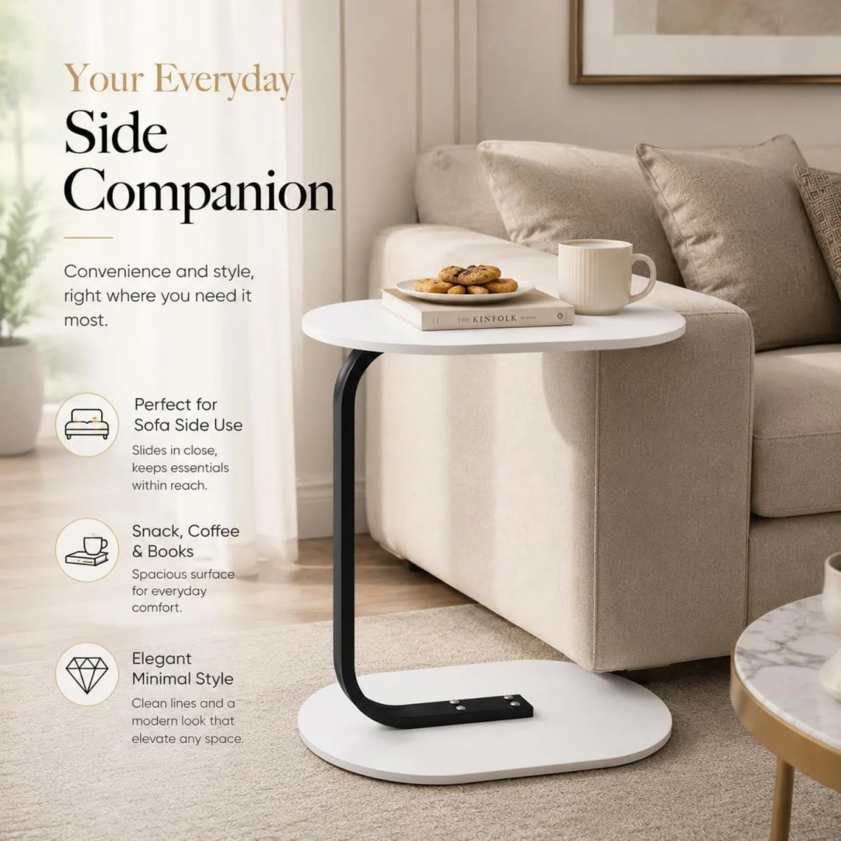 Side Table for Sofa Bed Small Snack Coffee Table - White – image 15