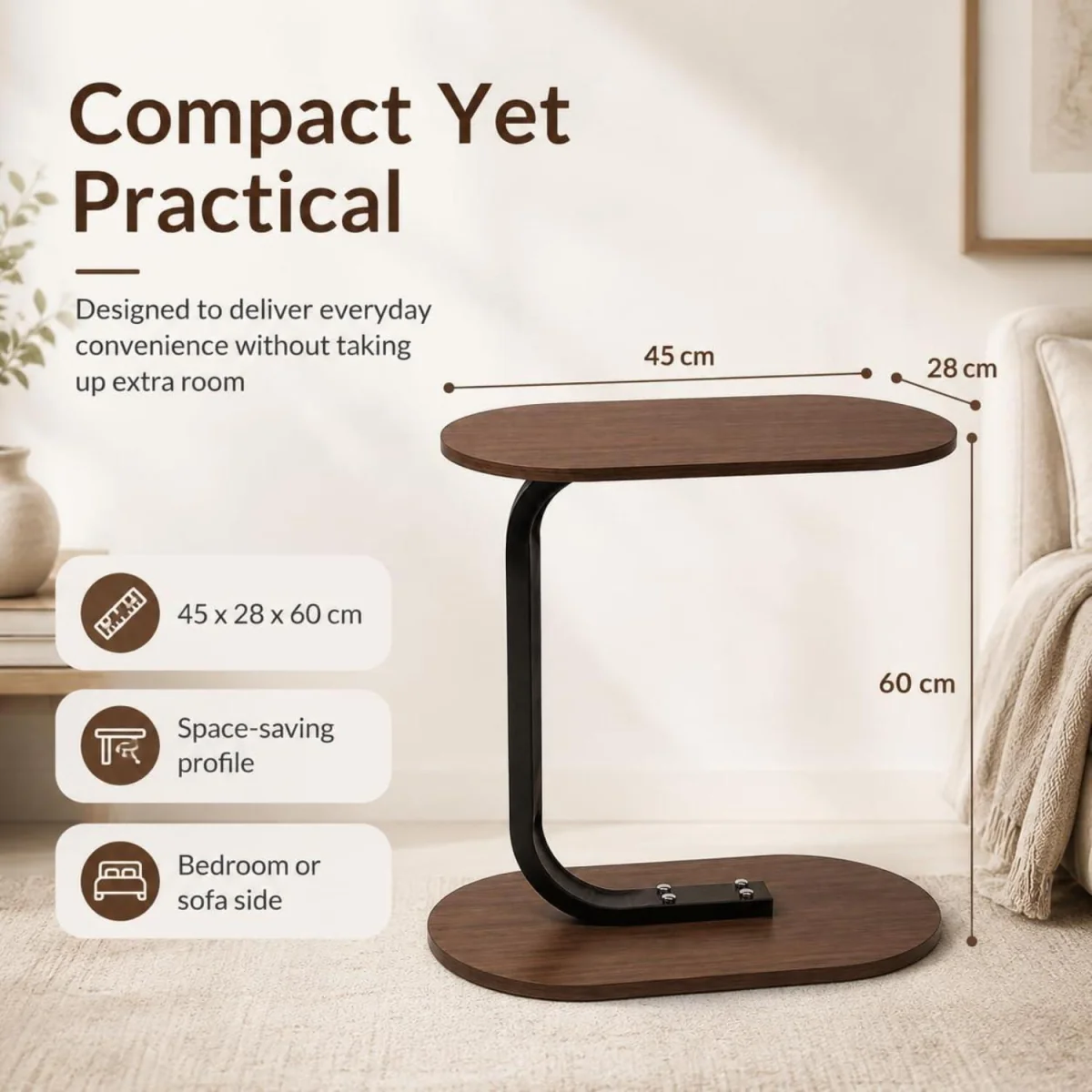 Side Table for Sofa Bed Small Snack Coffee Table - White – image 3