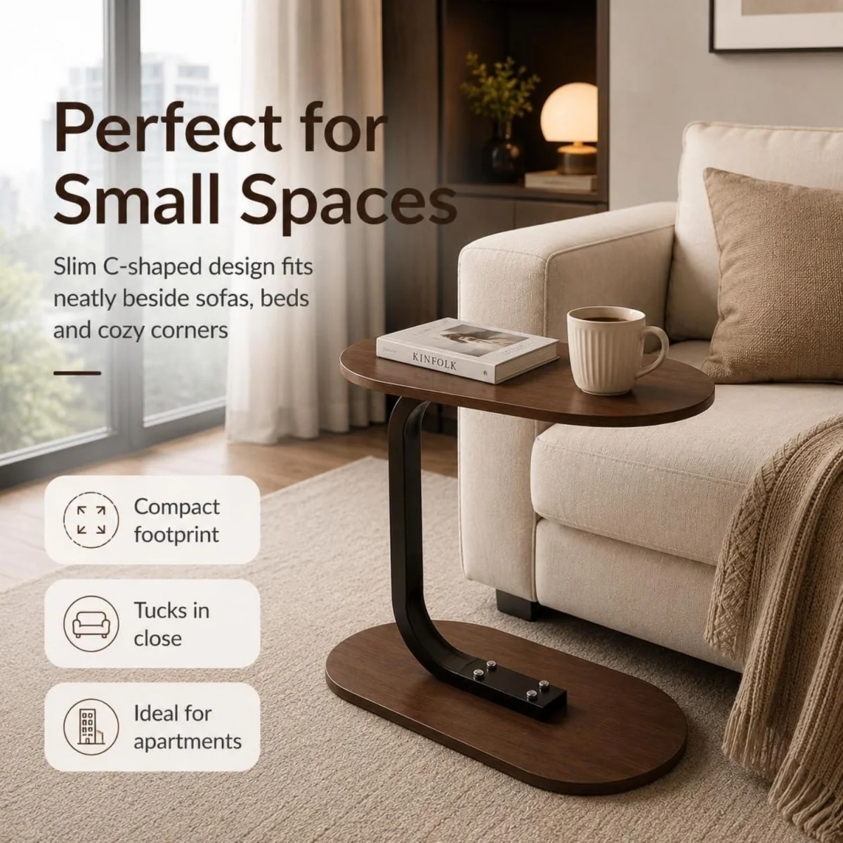 Side Table for Sofa Bed Small Snack Coffee Table - White – image 10