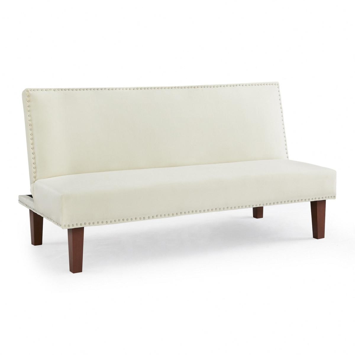 Fred 3 Seater Sofa Bed Velvet Studded edge Wooden Block Legs - Cream – image 2