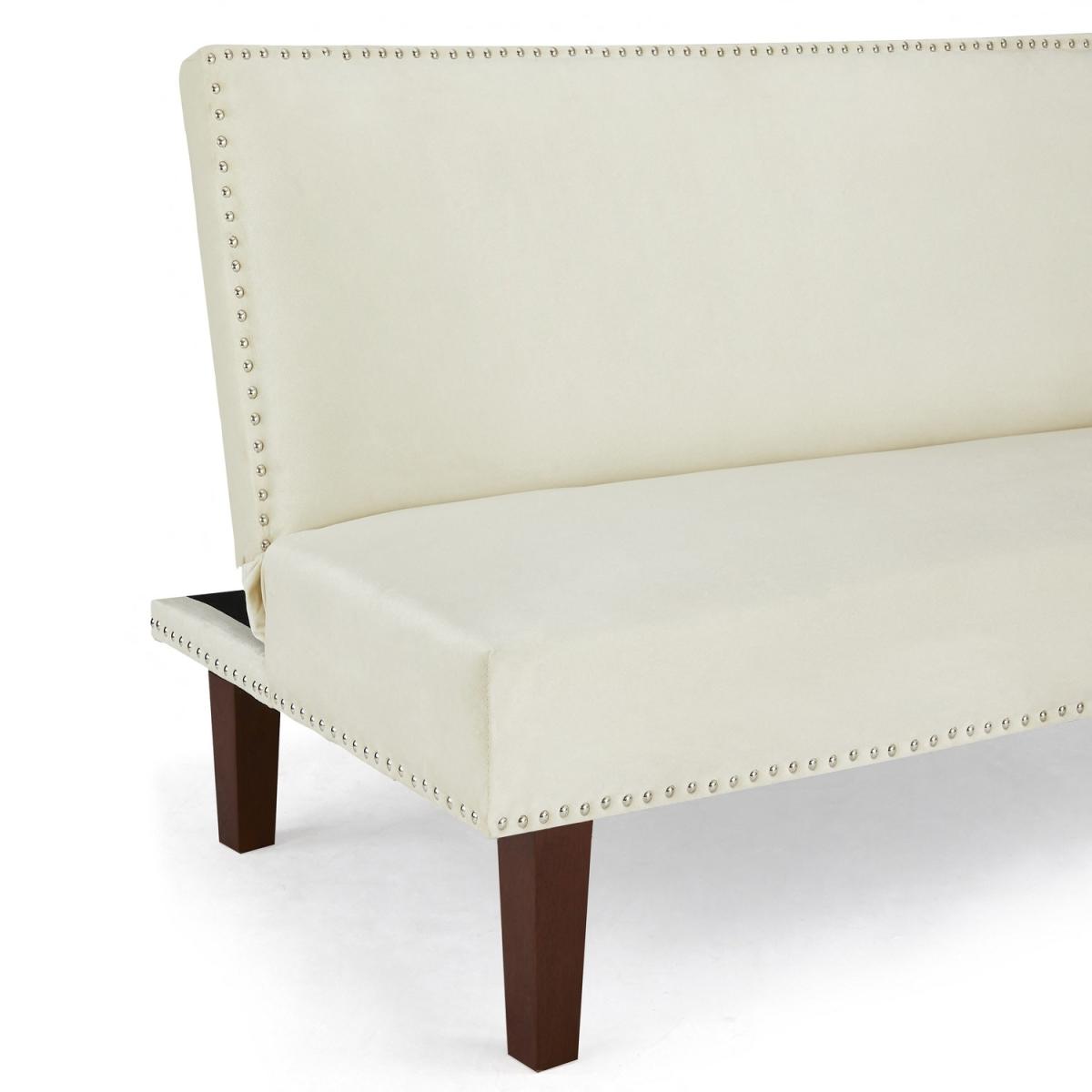 Fred 3 Seater Sofa Bed Velvet Studded edge Wooden Block Legs - Cream – image 3