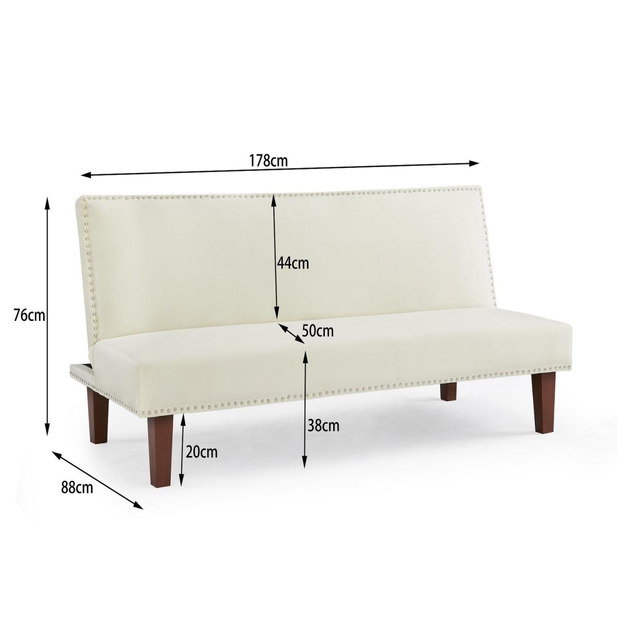 Fred 3 Seater Sofa Bed Velvet Studded edge Wooden Block Legs - Cream – image 4
