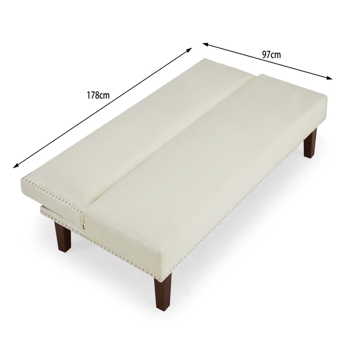 Fred 3 Seater Sofa Bed Velvet Studded edge Wooden Block Legs - Cream – image 5
