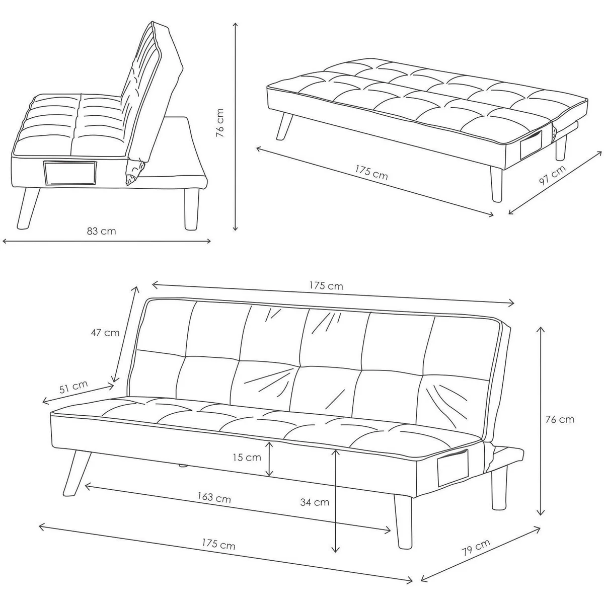 Bower Velvet Large 3 Seater Sofa Bed - Dark Green – image 5