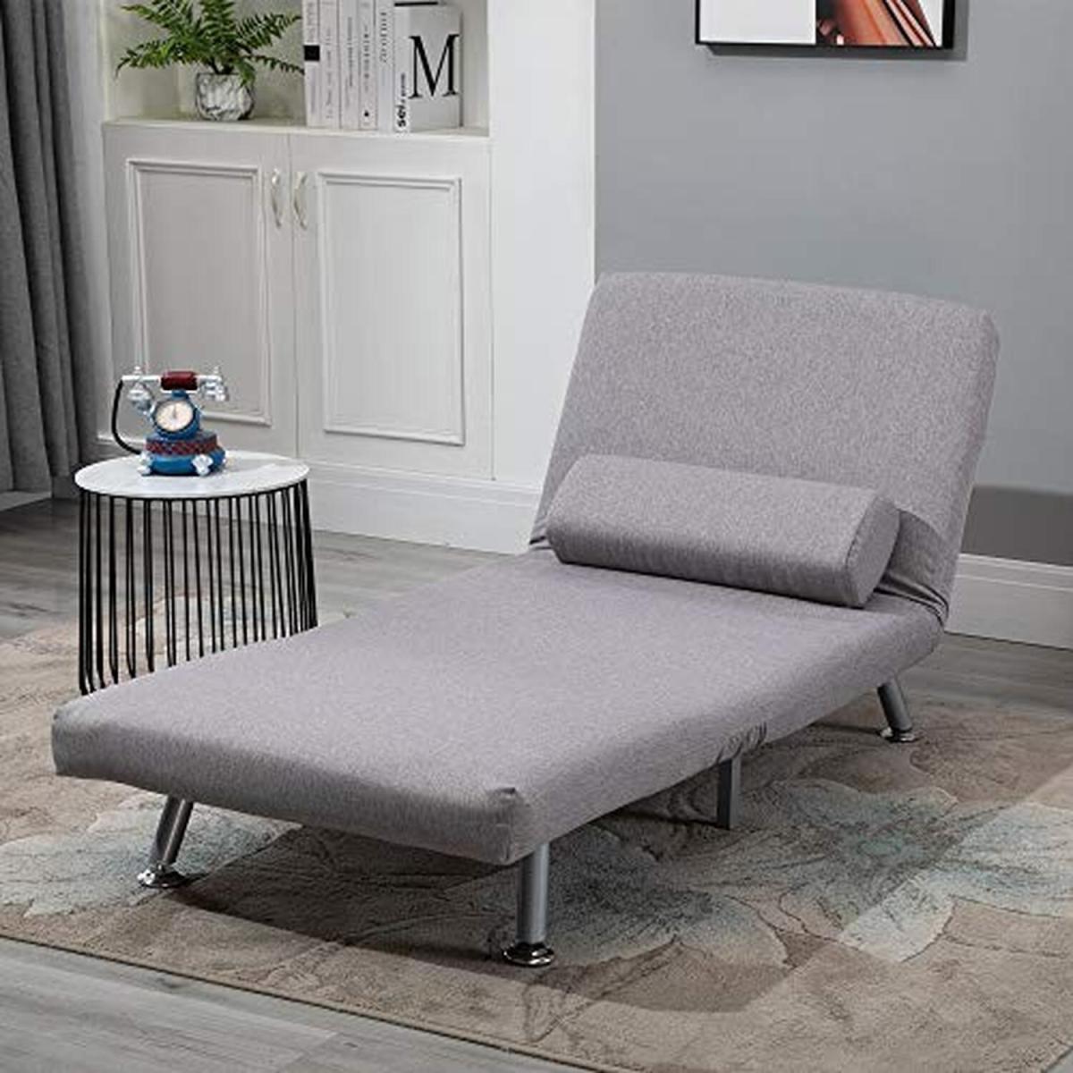 Linen Upholstered Elevated Single Sofa Bed Grey - Grey – image 8