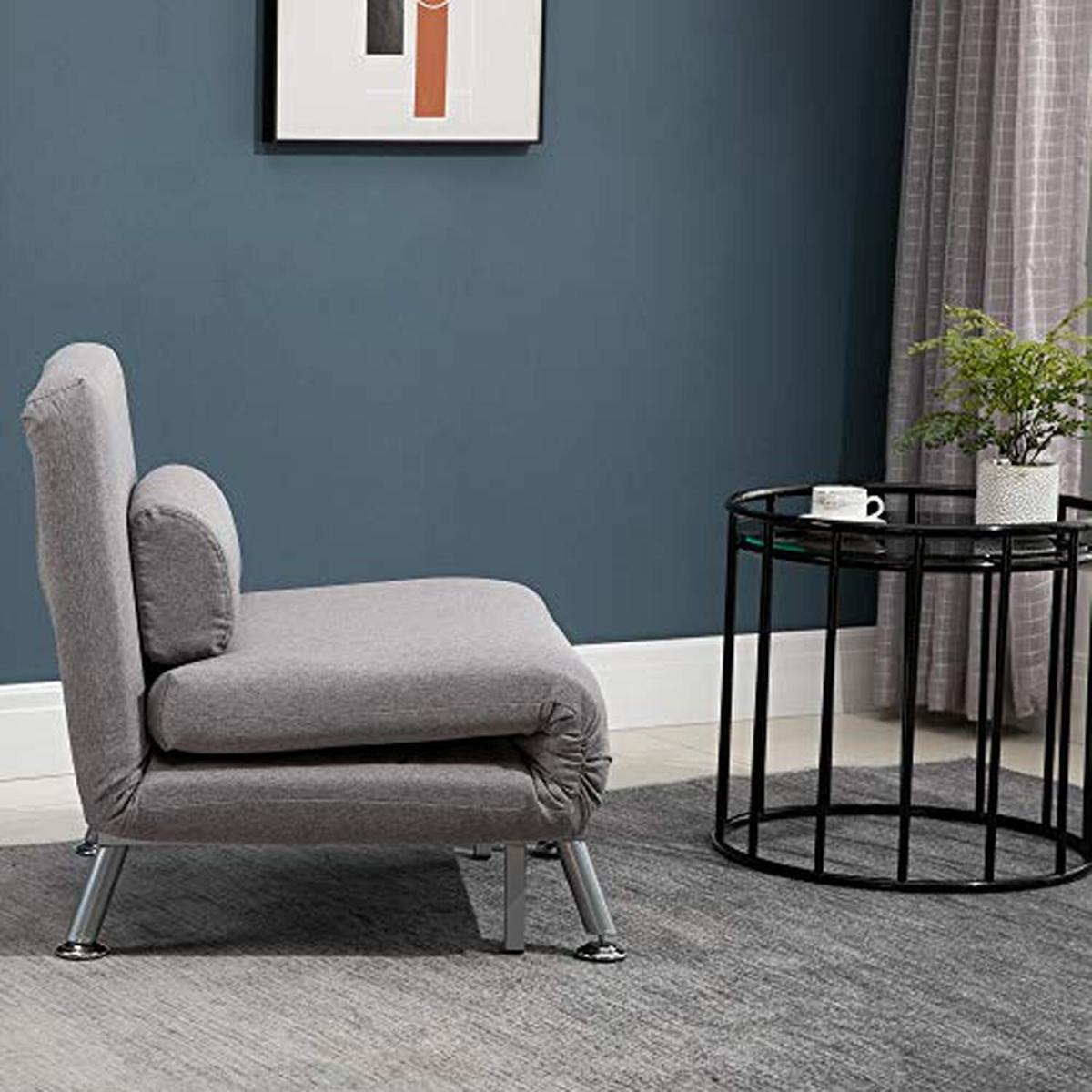 Linen Upholstered Elevated Single Sofa Bed Grey - Grey – image 9