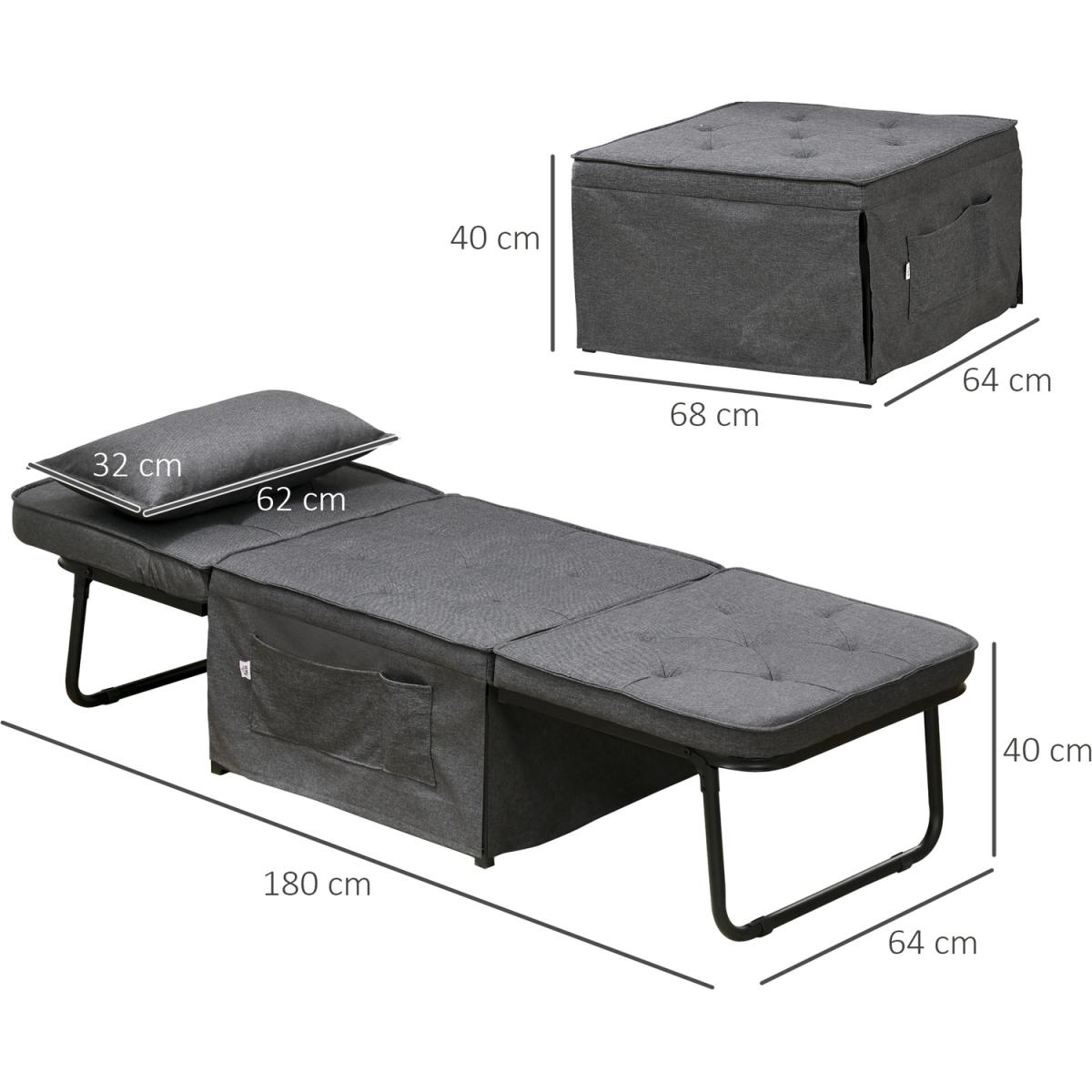 Sleeper Sofa Bed Folding Chair Bed with Adjustable Backrest, Pillow - Charcoal grey – image 3