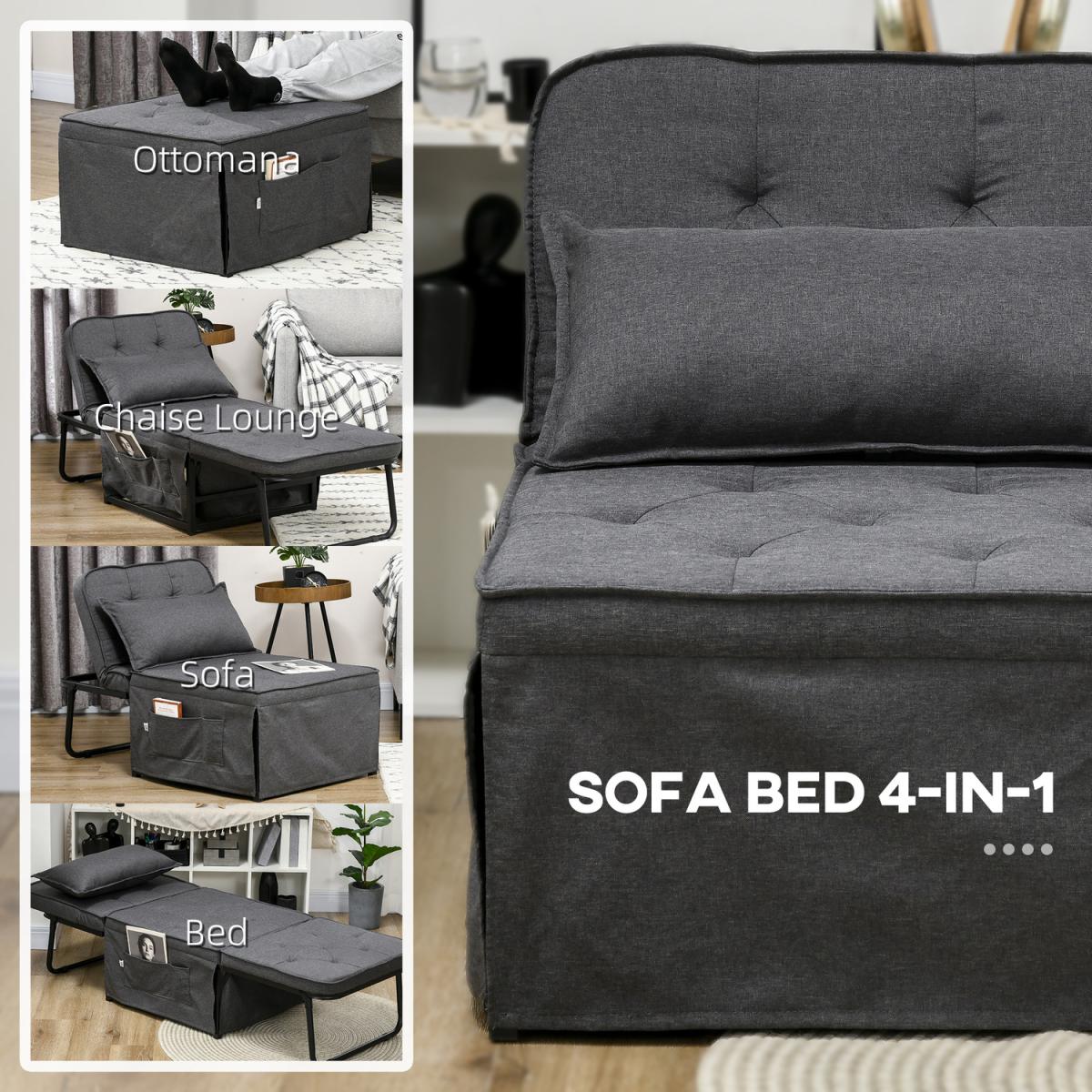 Sleeper Sofa Bed Folding Chair Bed with Adjustable Backrest, Pillow - Charcoal grey – image 4