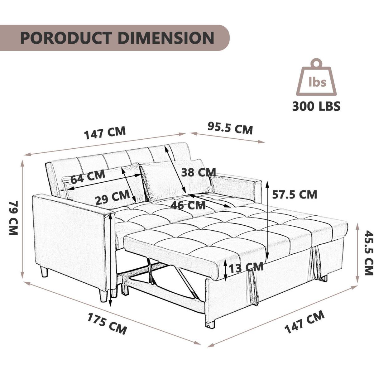 Convertible 3-in-1 Sofa Bed - Grey – image 5