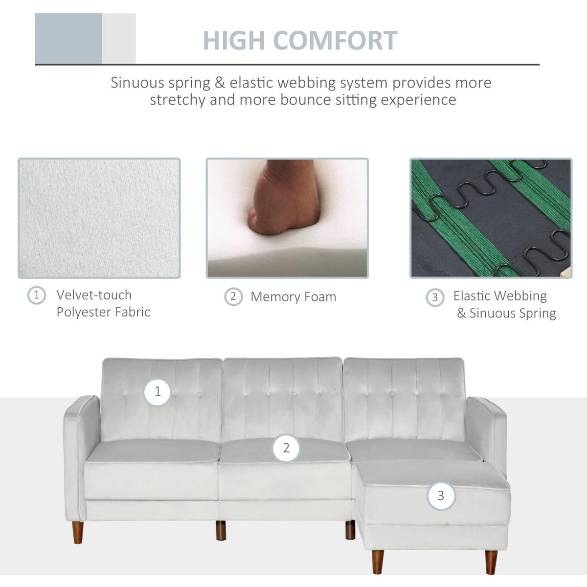 Modern Sofa Bed Reversible Sofa Set - Light grey – image 4