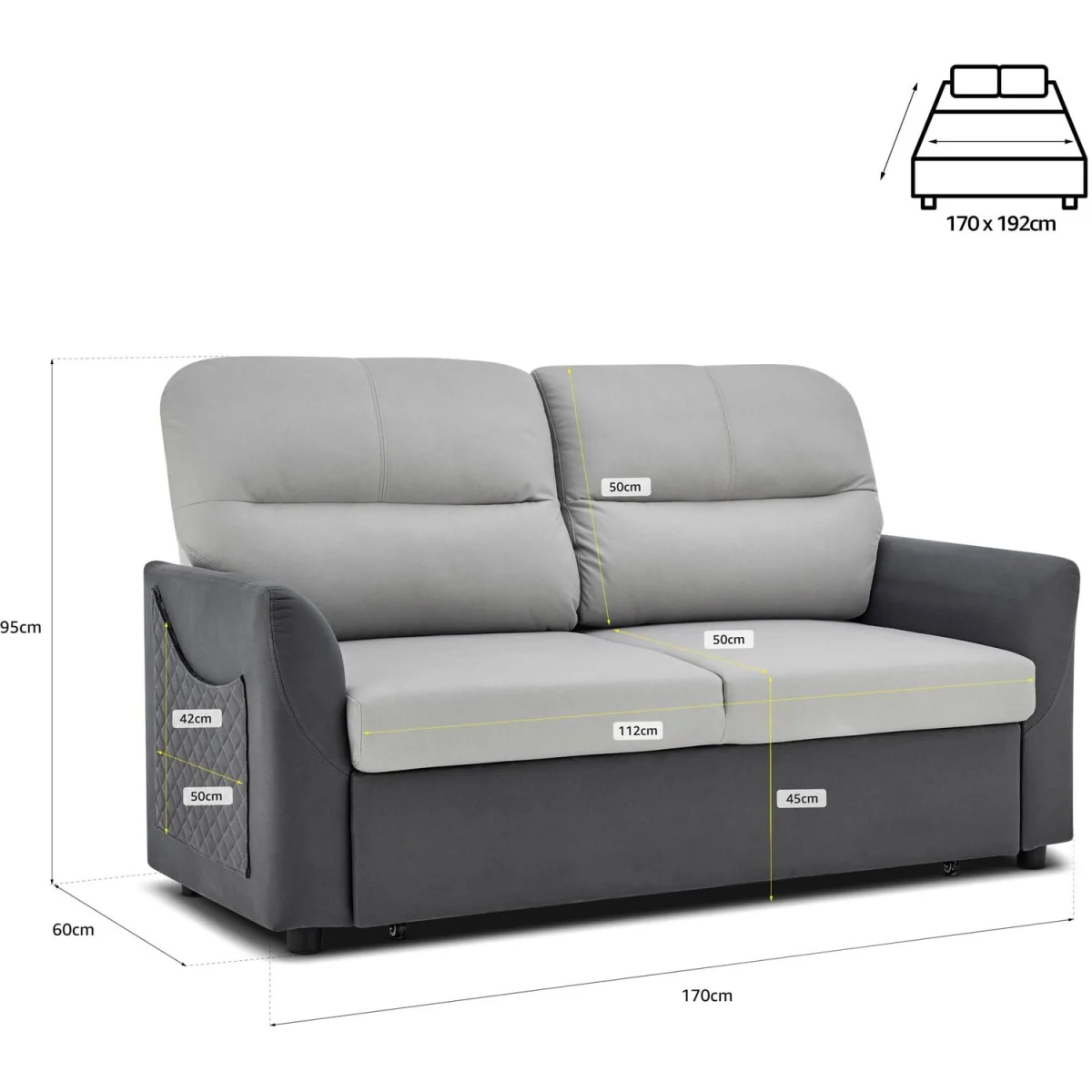 Rhona Faux Suede Sofa Bed - Grey – image 2
