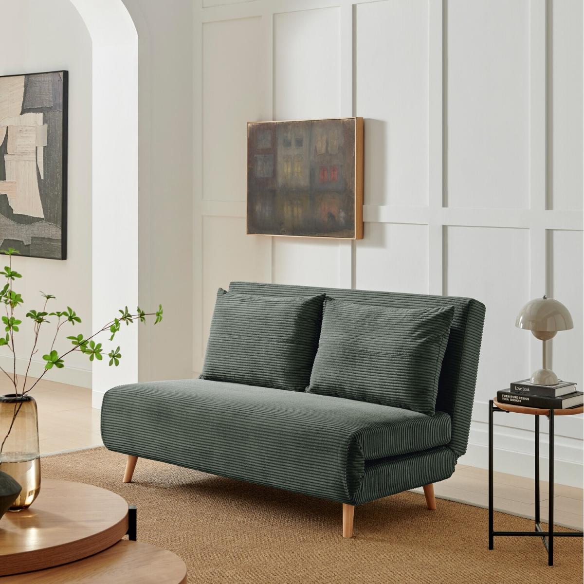 Bobby Upholstered Fabric Double Folding Sofa Bed - Green