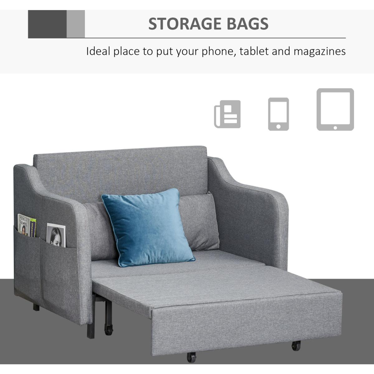 Convertible Sleeper Sofa Bed with Armrest - Grey – image 4
