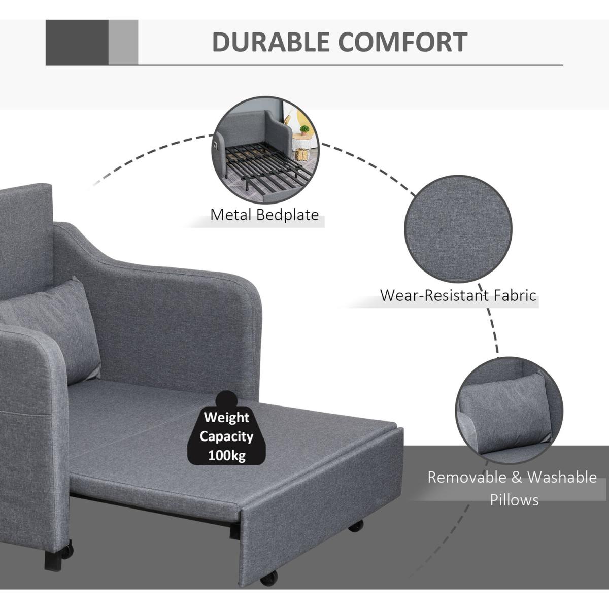 Convertible Sleeper Sofa Bed with Armrest - Grey – image 5