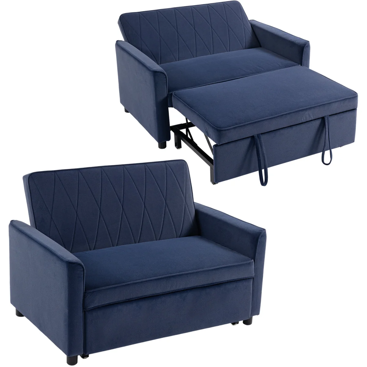 HOMCOM 2 Seater Sofa Bed 3-in-1 Velvet Pull Out Sleeper Sofa - Dark Blue – image 9