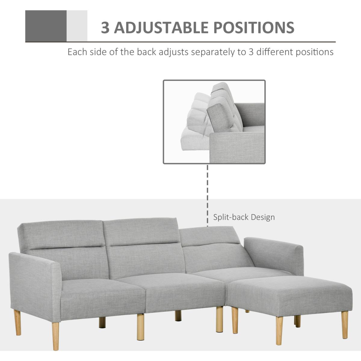 Upholstered Sofa Bed with Footstool - Light grey – image 2