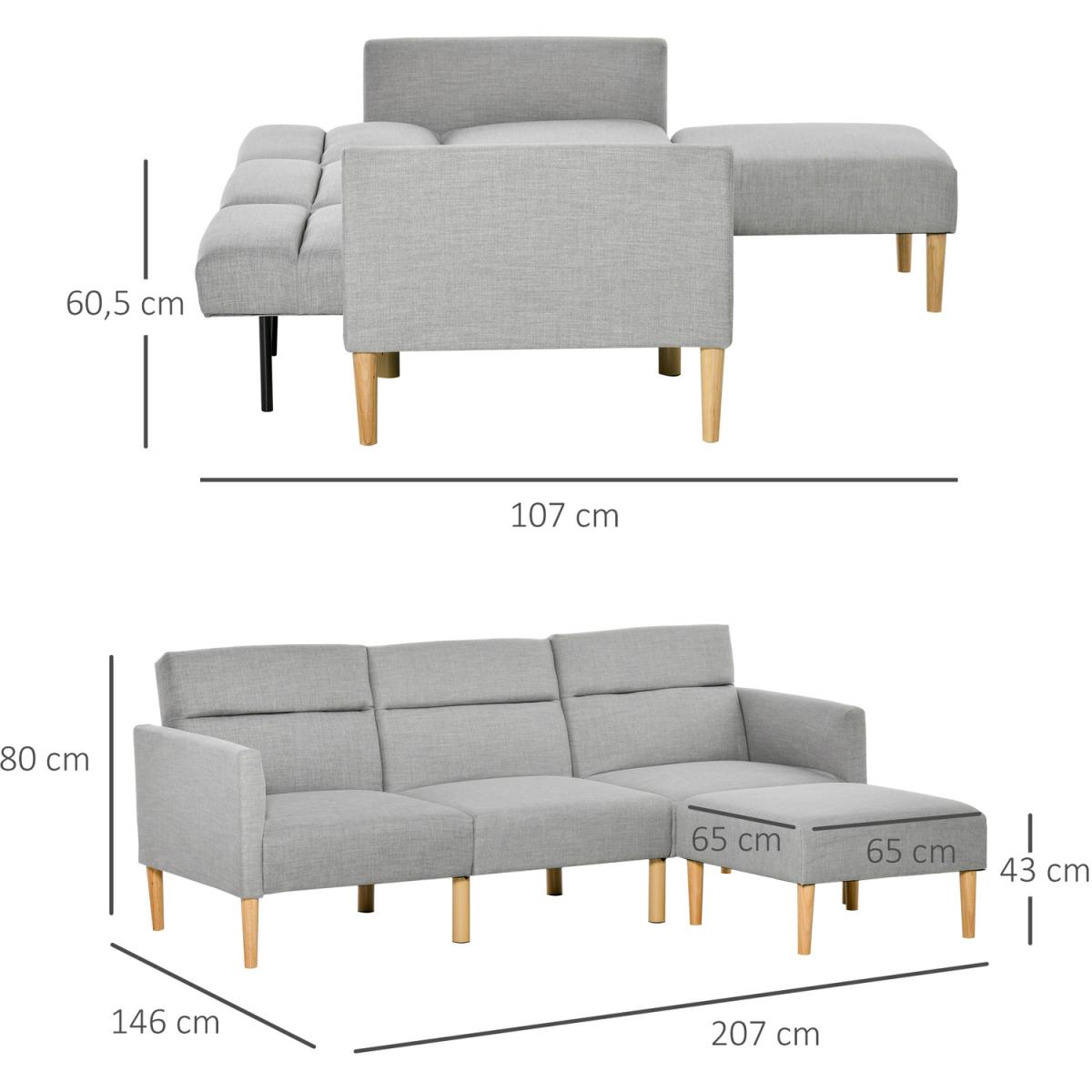 Upholstered Sofa Bed with Footstool - Light grey – image 7