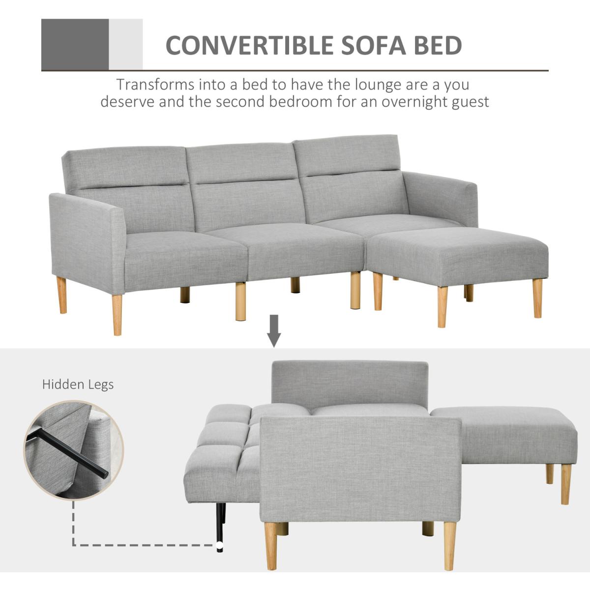 Upholstered Sofa Bed with Footstool - Light grey – image 8