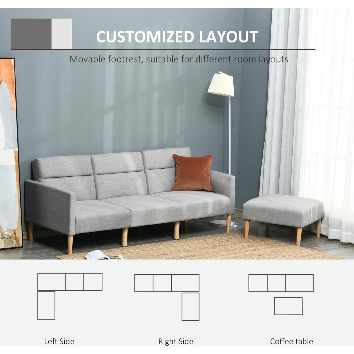 Upholstered Sofa Bed with Footstool - Light grey – image 9
