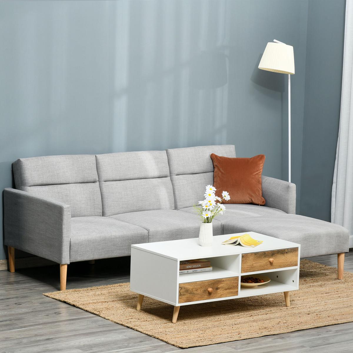 Upholstered Sofa Bed with Footstool - Light grey – image 10