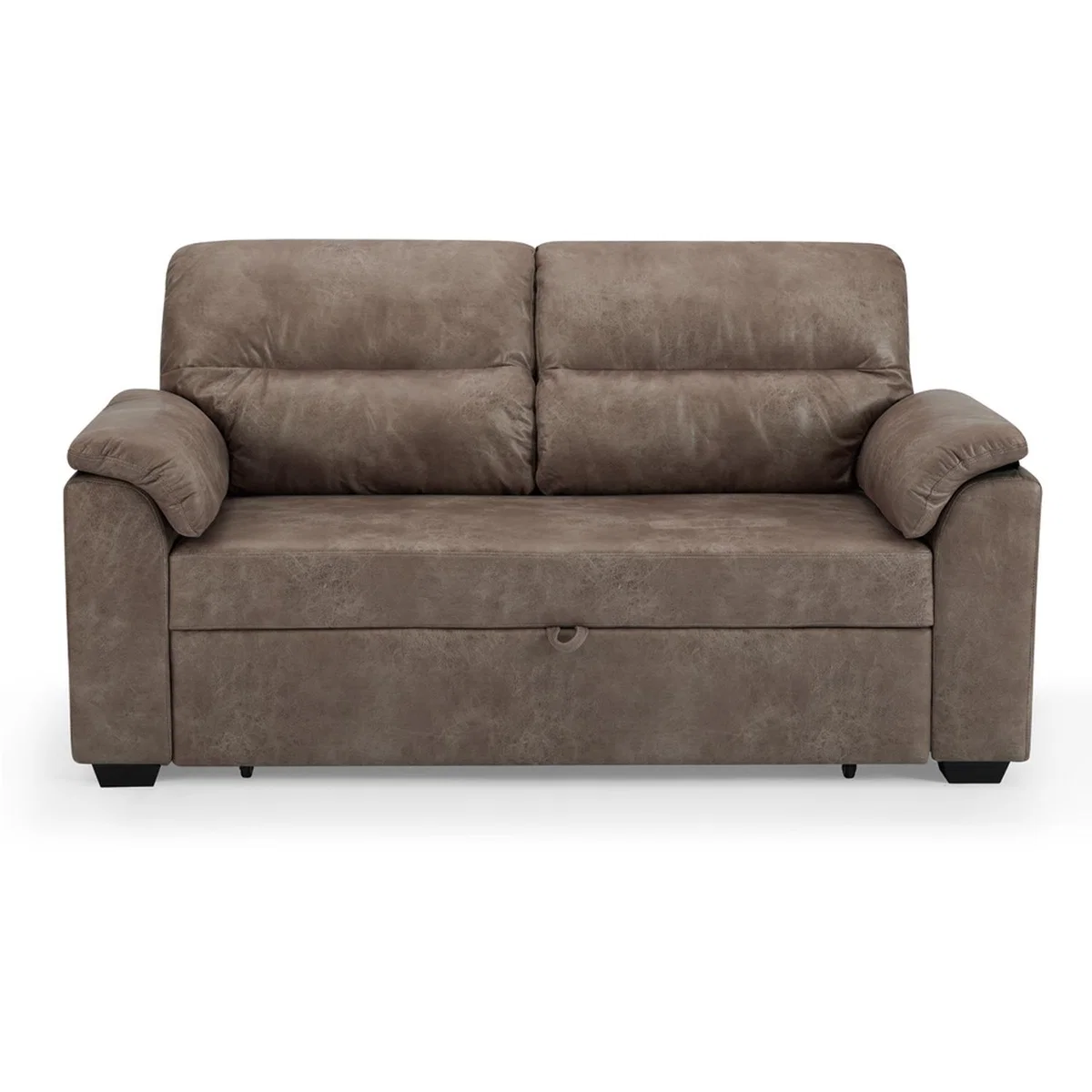 Harley 2 Seater Faux Leather Pull Out Sofa Bed - Brown Faux Leather – image 2