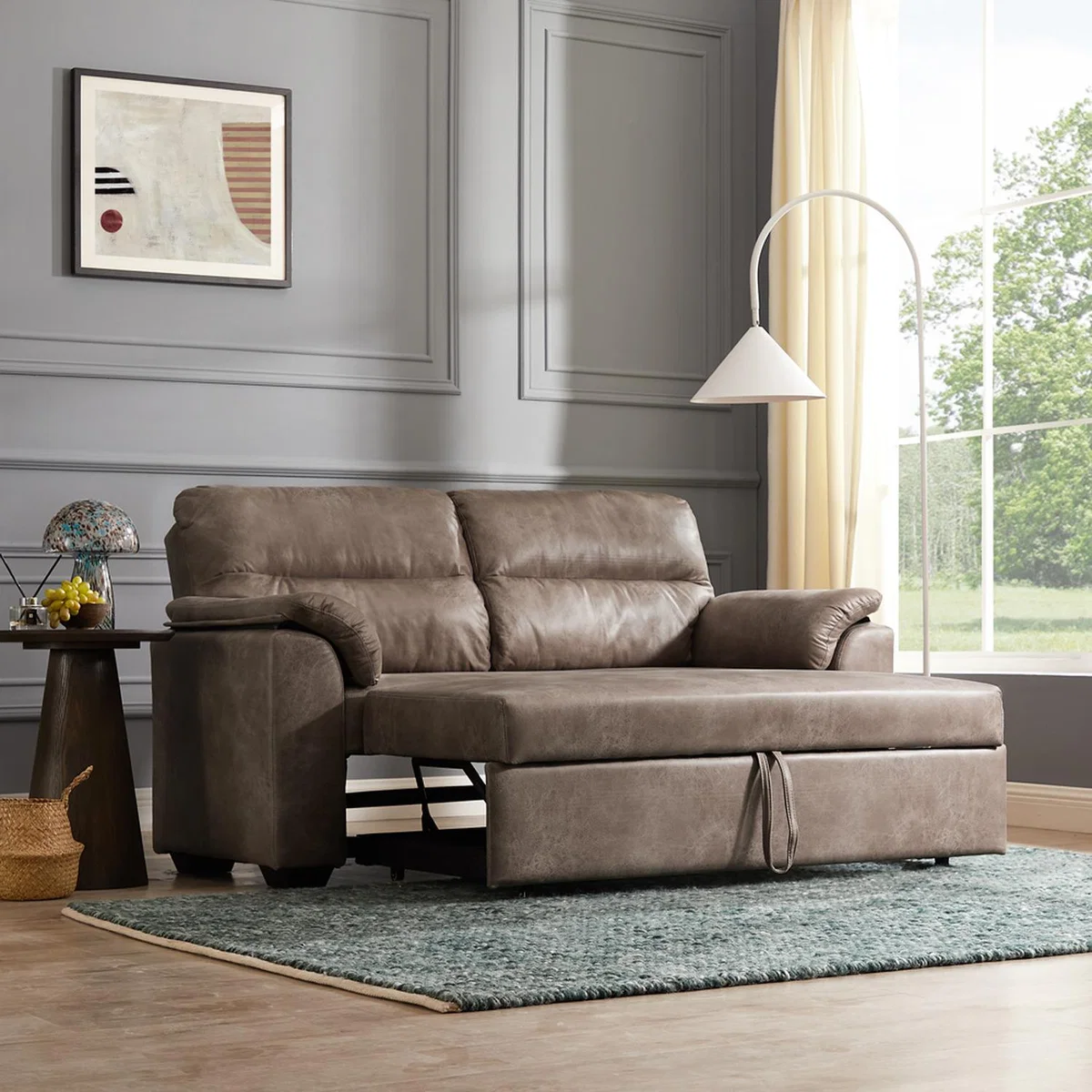 Harley 2 Seater Faux Leather Pull Out Sofa Bed - Brown Faux Leather – image 9
