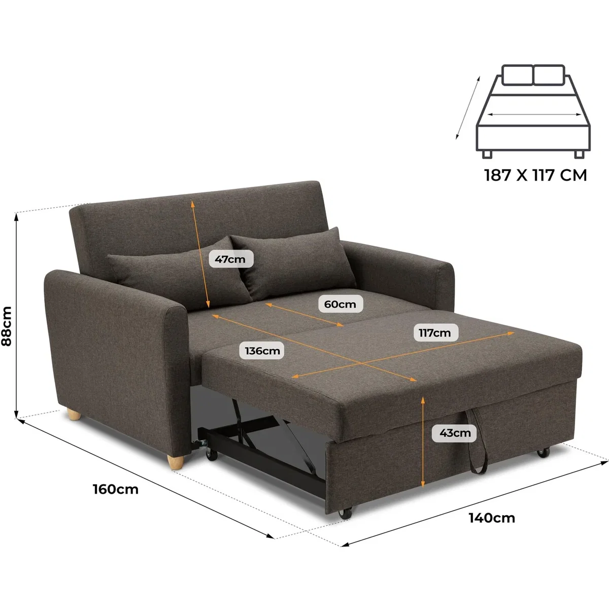 Dahlia Linen Sofa Bed - Brown – image 6