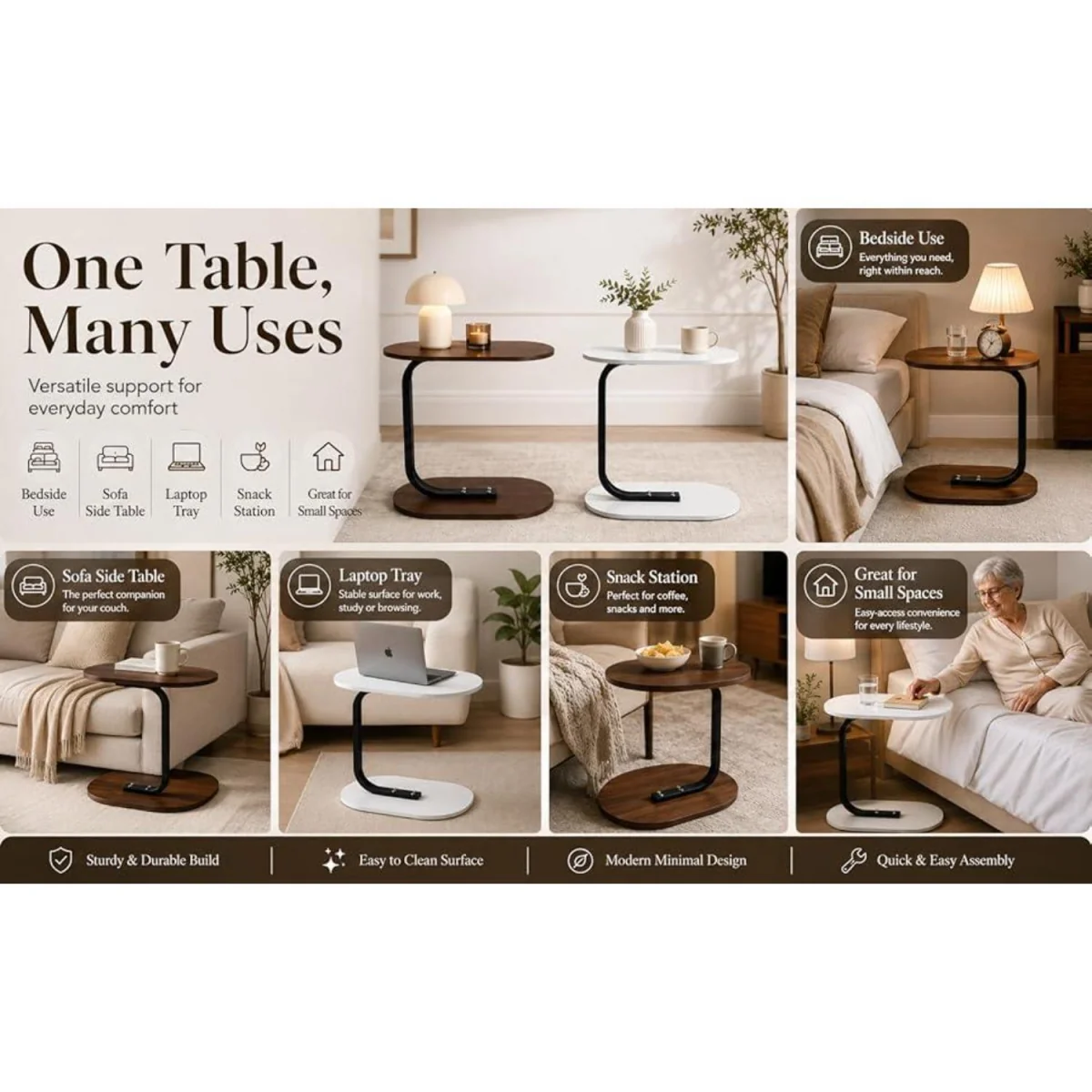Side Table for Sofa Bed Small Snack Coffee Table - Brown – image 7