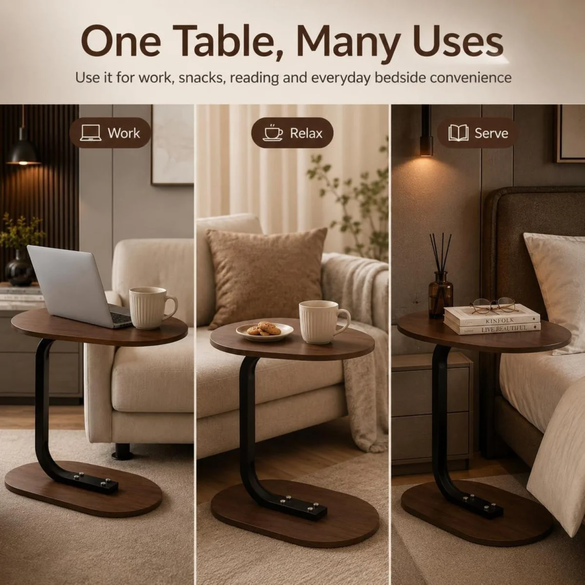 Side Table for Sofa Bed Small Snack Coffee Table - Brown – image 8