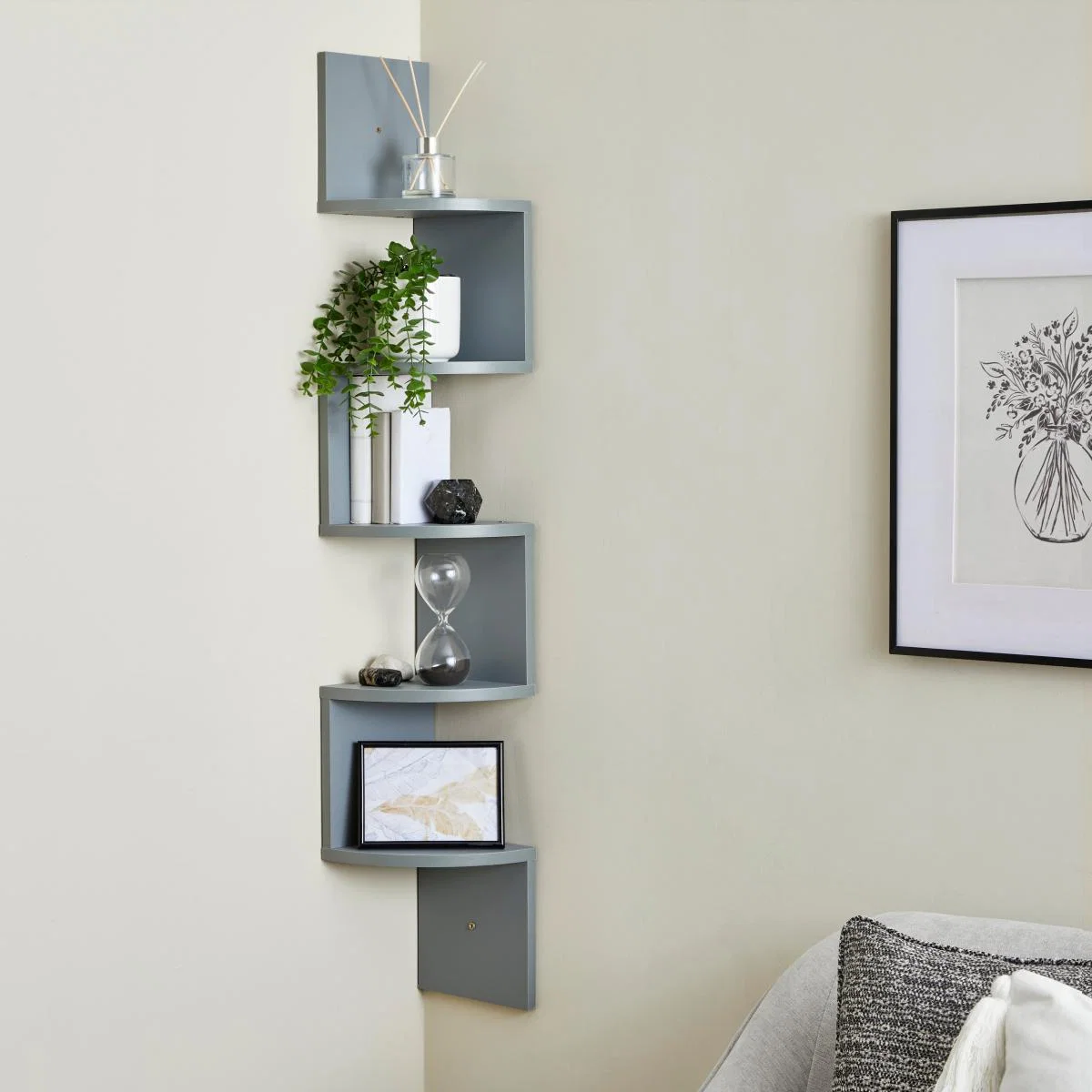 Corner Wall Mounted Shelving Unit Grey – image 1