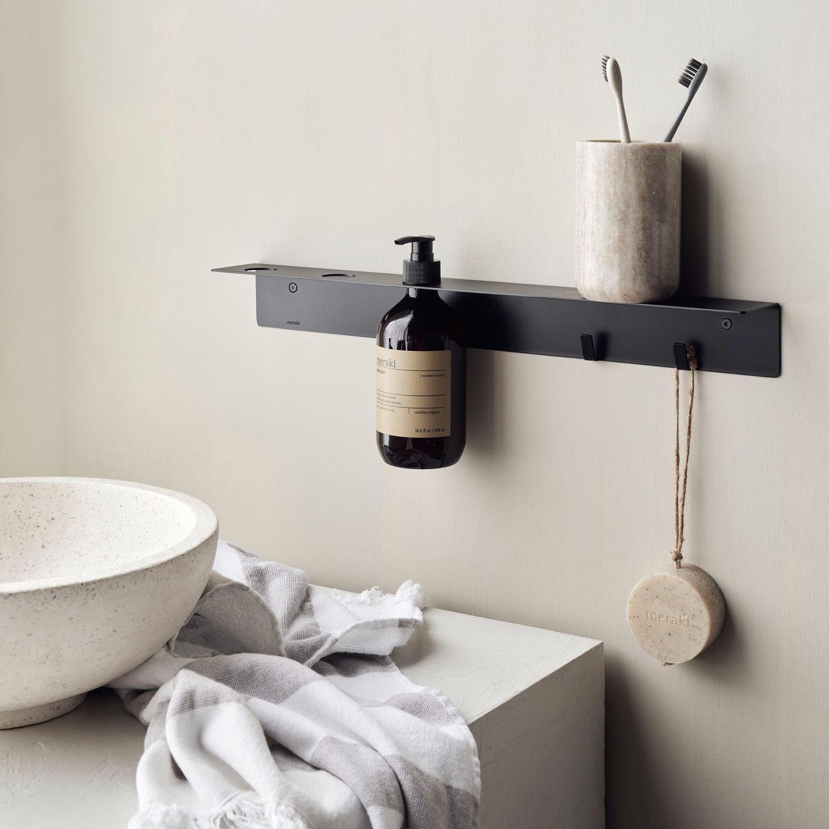 Meraki Meraki shelf with bottle hanger and hook Brushed black finish – image 4