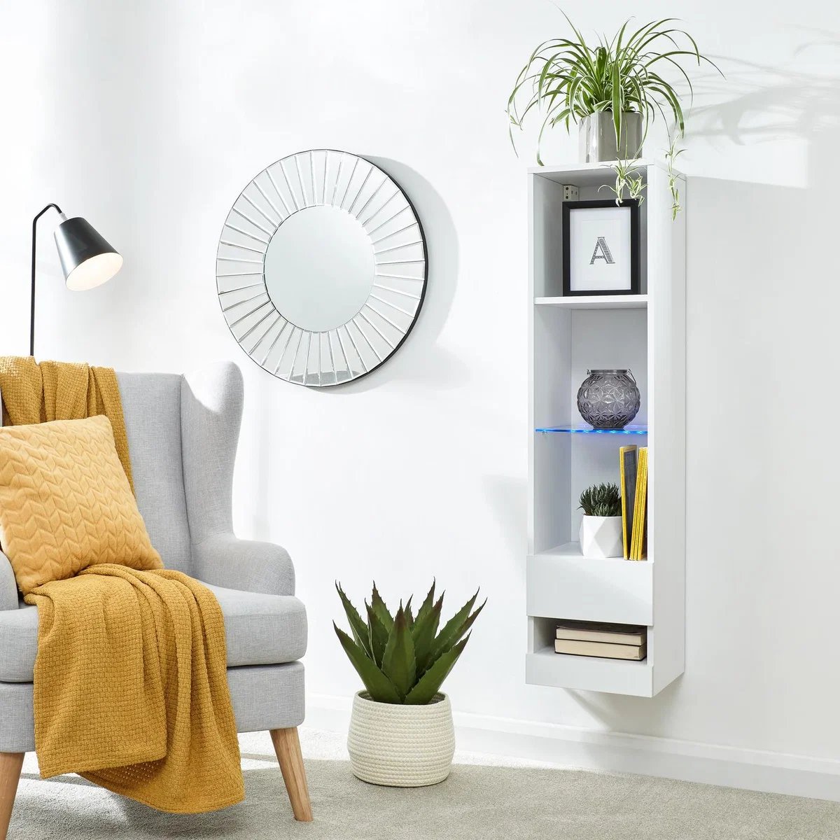 Galicia Wall Mounted Tall Shelving Unit with LED - White – image 1
