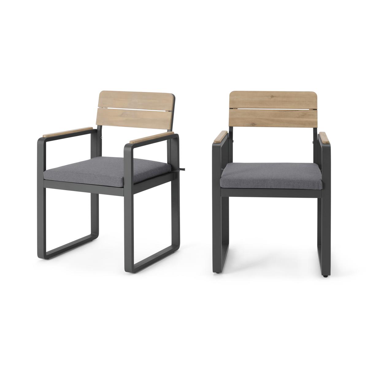 Topa Set of 2 Garden Dining Chairs, Acacia Wood & Grey – image 2