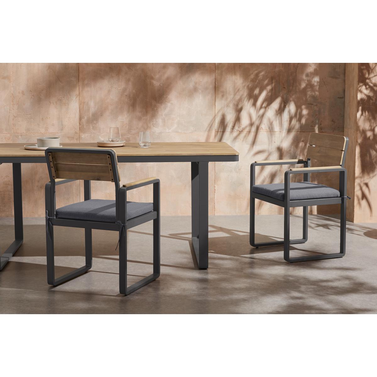 Topa Set of 2 Garden Dining Chairs, Acacia Wood & Grey – image 3