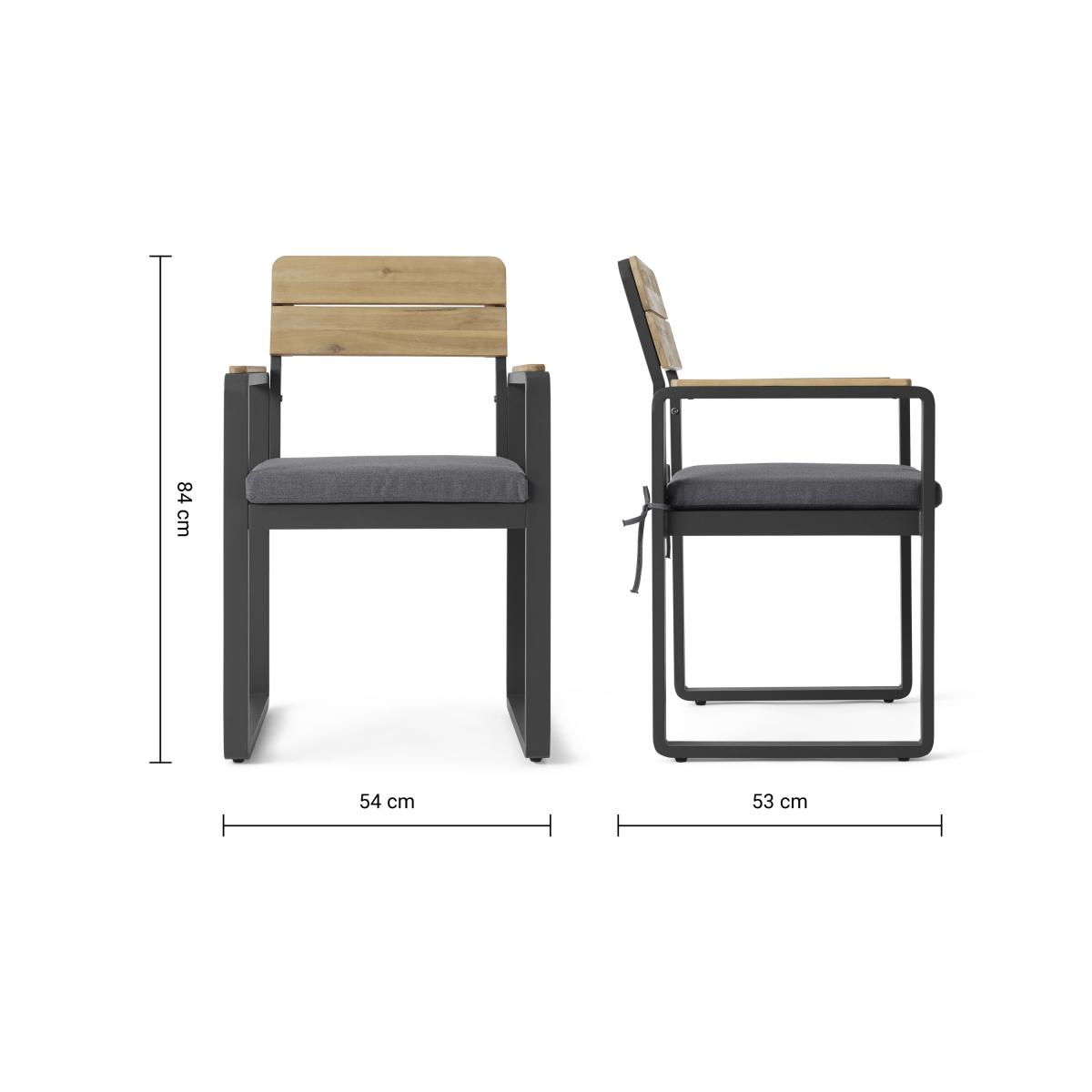Topa Set of 2 Garden Dining Chairs, Acacia Wood & Grey – image 8