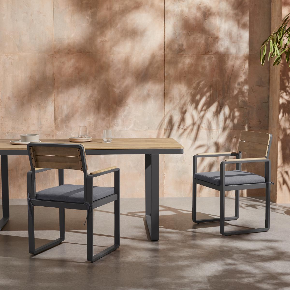 Topa Set of 2 Garden Dining Chairs, Acacia Wood & Grey – image 9