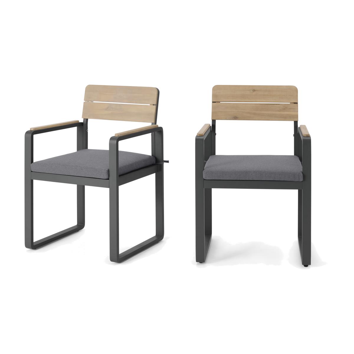 Topa Set of 2 Garden Dining Chairs, Acacia Wood & Grey – image 1