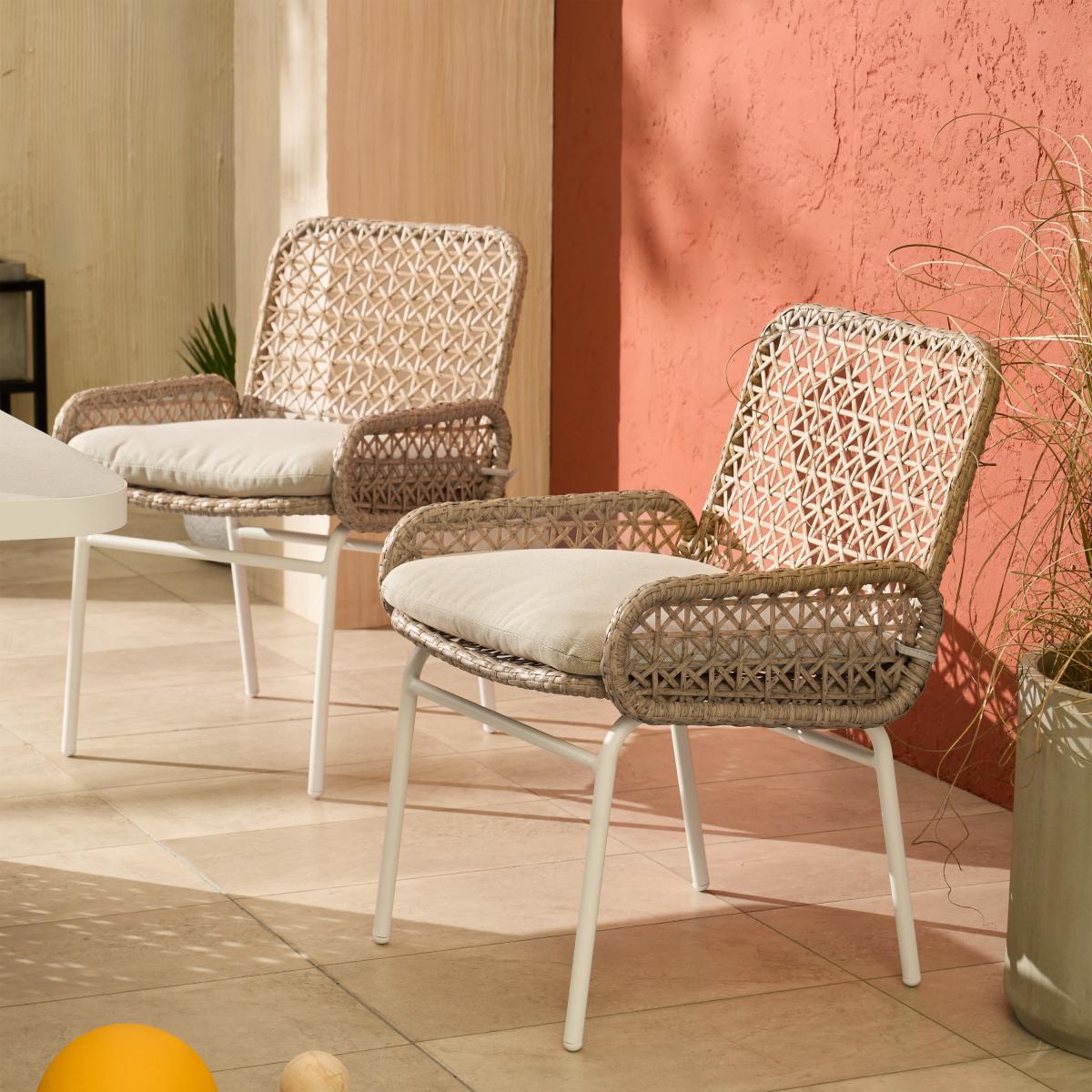 Rhonda Garden Set of 2 Dining Chairs, Natural Polyweave & White – image 9